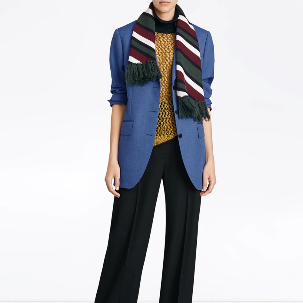 Christmas Vibe - Burberry Burgundy and Green Striped Cashmere Scarf - Picture 2 of 7